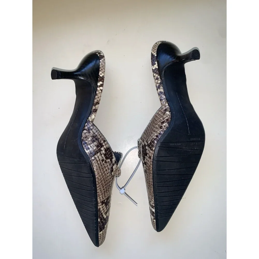 NWOT Stuart Weitzman 9.5M Snakeskin Pointy Toe Open Heel Slip On Heels 4007979